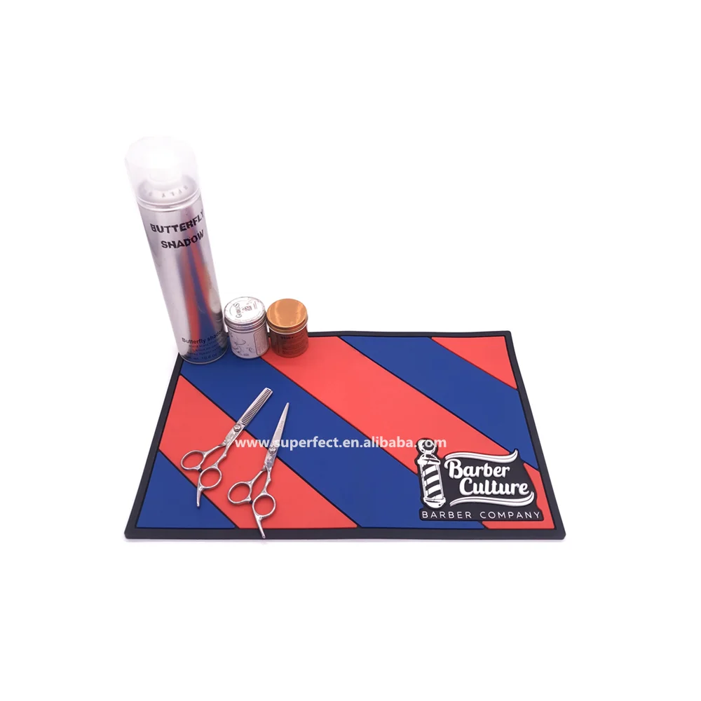 Custom logo Heavy-Duty counter table pvc Rubber barber station shop tools mat