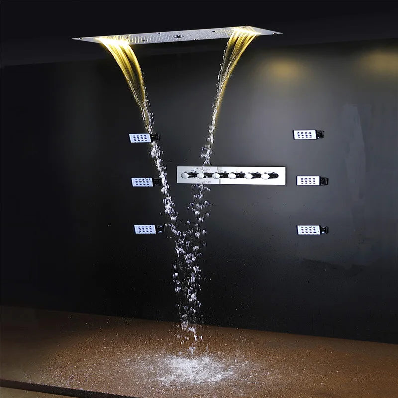 Bathroom Multi-Function Big Rain Shower Faucets head Set Cold and Hot Diverter Mixer Valve With Massage Body Jets