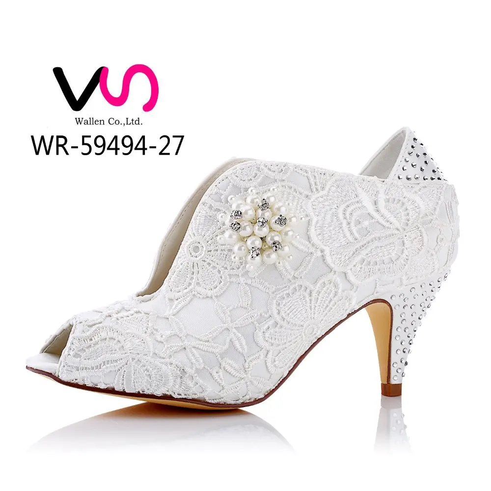 Nice lace with pearl bridal shoes for wedding bridal boot shoes by handmade