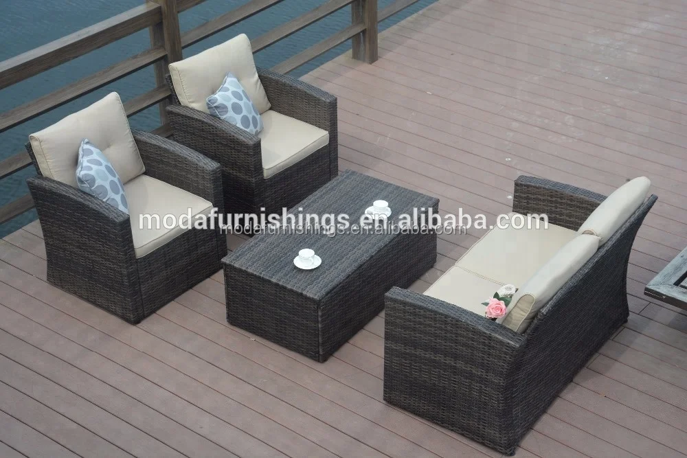 Hot Selling 4PCS Wicker Patio Poly Import Rattan Garden Casual Furniture Sofa Set