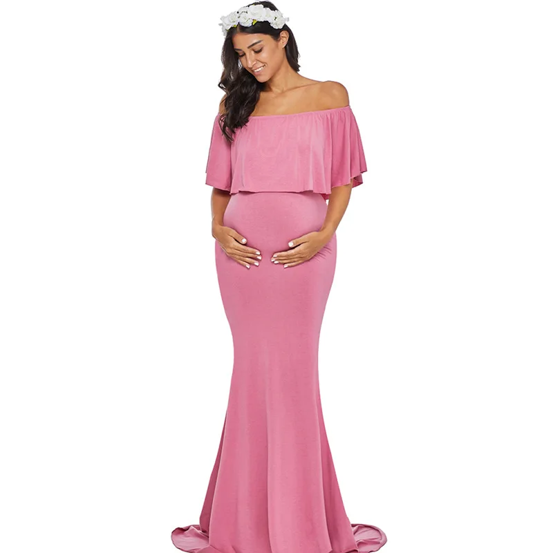 P273 Wholesale 2019 summer pink maternity dress shoulderless fit floral maternity wedding dress