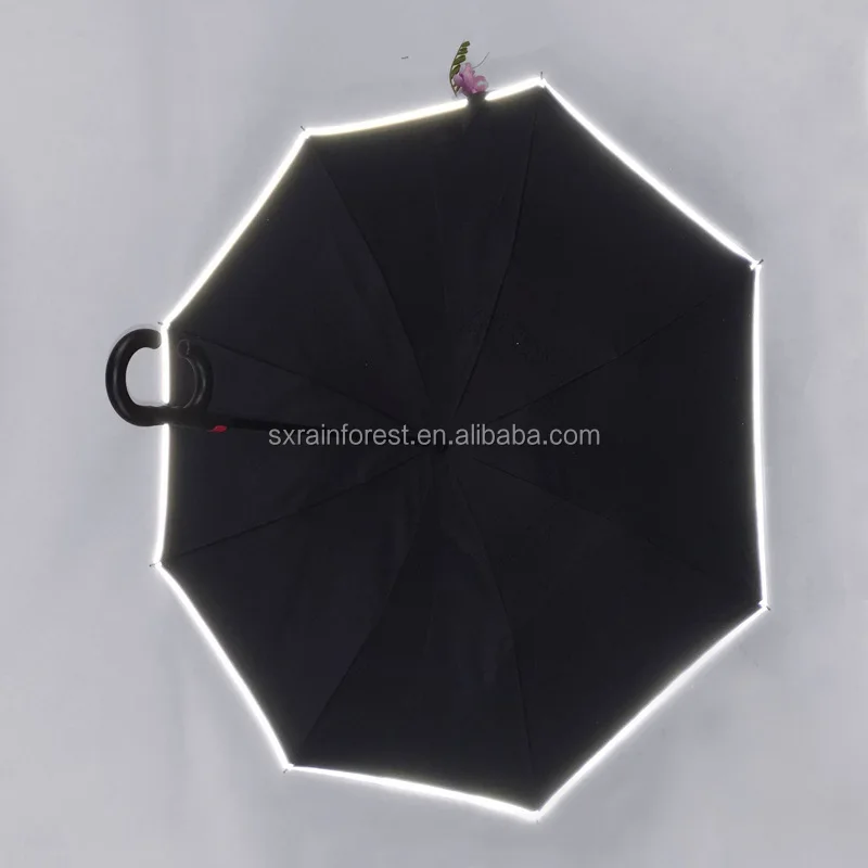 Double Layer C Handle Automatic Folding Inverted Umbrella with Reflective Strip