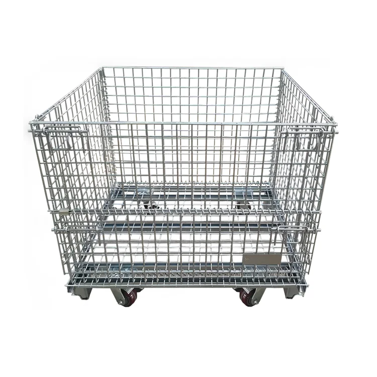 High quality galvanized collapsible metal wire mesh cage pallet bin box