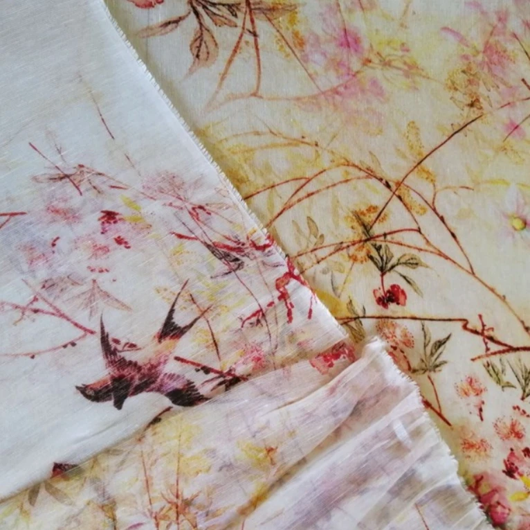 
custom printed linen silk linen fabrics 