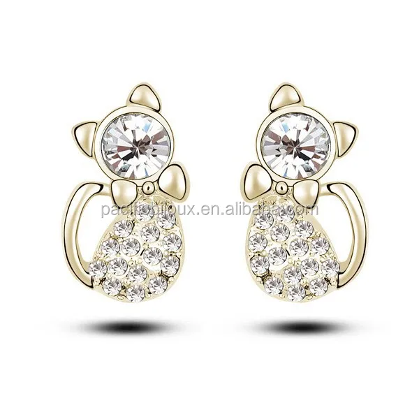 
cat shape earring crystal cat design jewelry animal shape fancy stick earring 