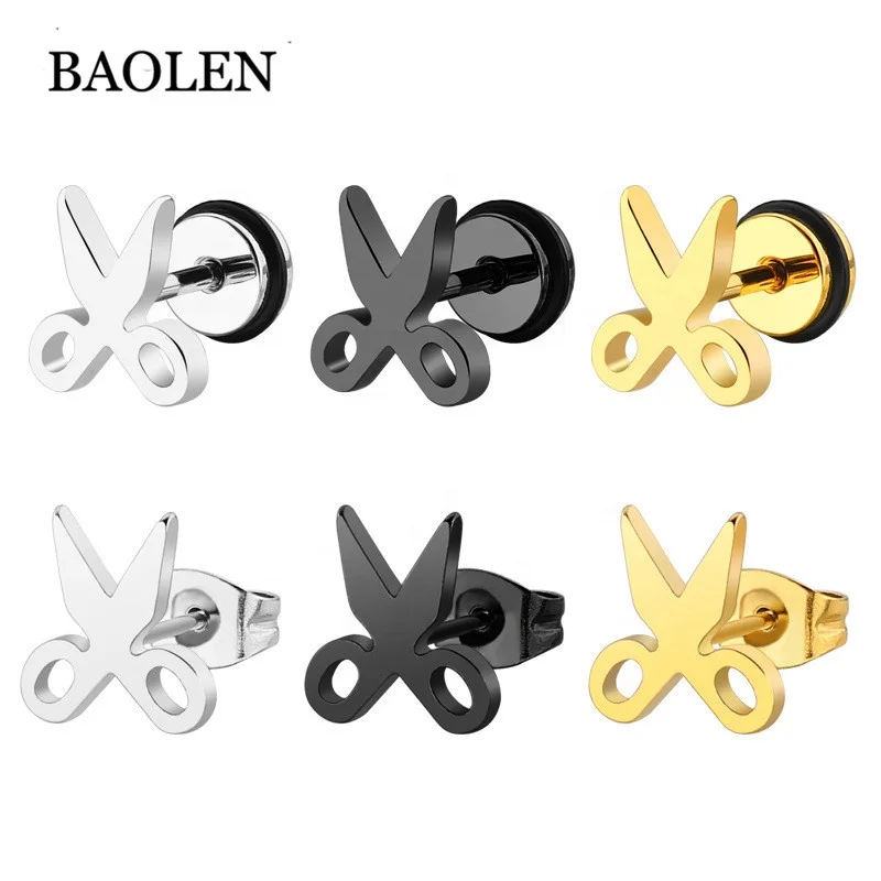 
Wholesale new design Jewelry Stainless Steel gold silver black Scissors Stud Earrings 