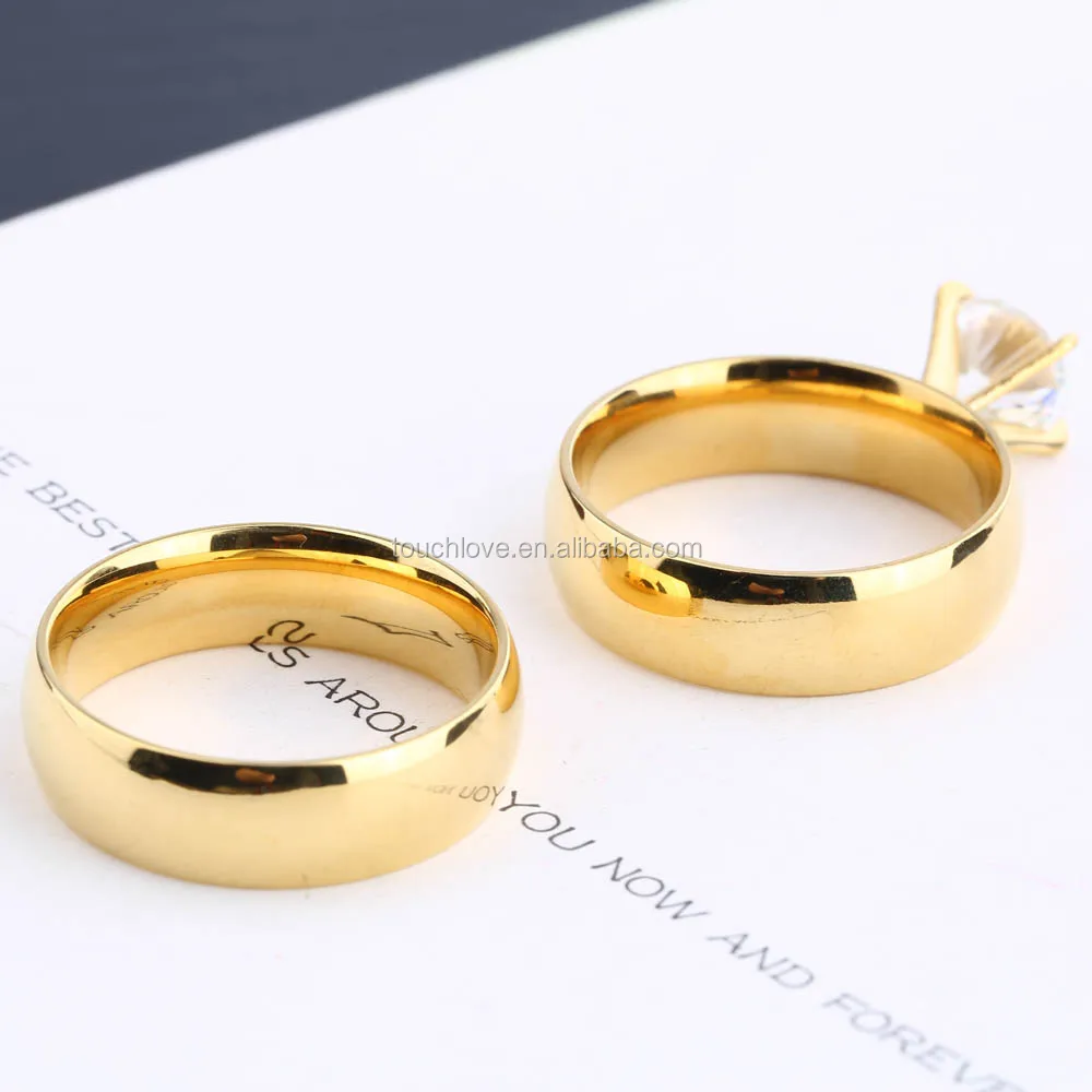 Manufacturer custom jewelry zircon couple ring for  men and women fashion gold plated ring stainless steel jewellery