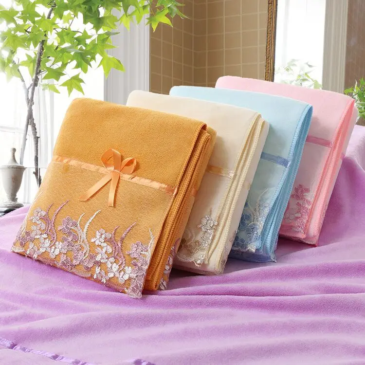 microfiber custom logo lace ribbon velour face towel