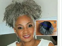 Fast delivery Silver grey hair kinky ponytail real human hair top quality afro kinky hair ponytail 100g