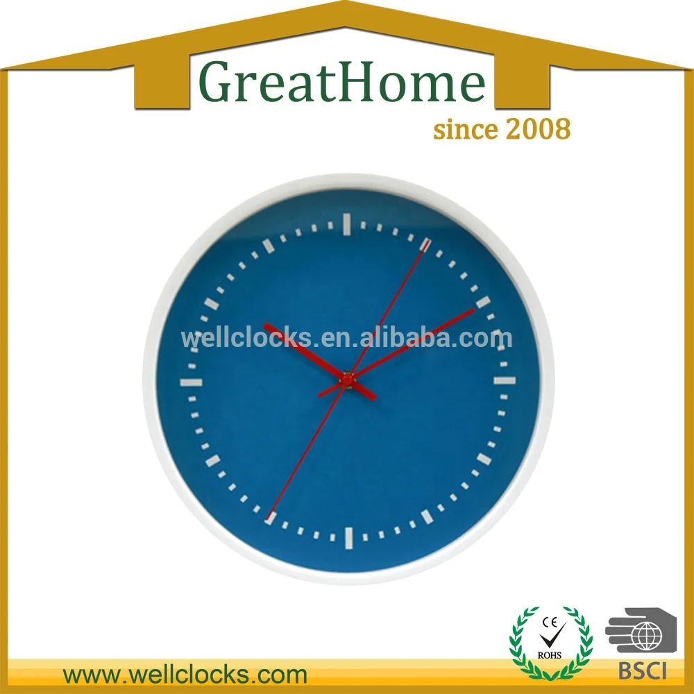 Fashion Blue Round Face Design Cheap Beautiful Metal Home Decorative Wall Clock