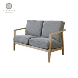 MRS WOODS Simple Design Exposed Oak Wooden Frame 2 Seater Sofa