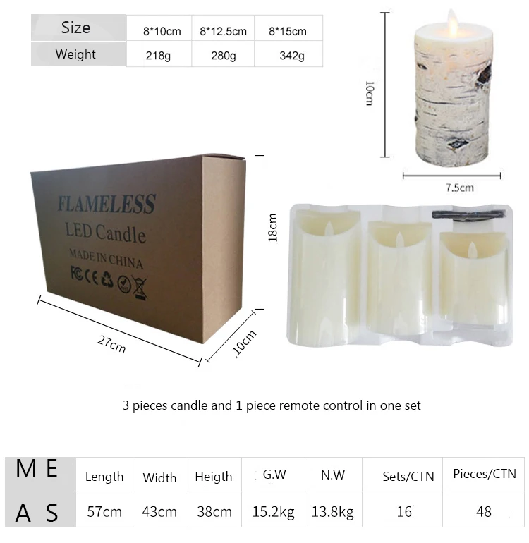 
Birth Tree Texture Flameless LED Real Wax Flickerling Moving Wick Pillar Candle With Timer Remote Control 