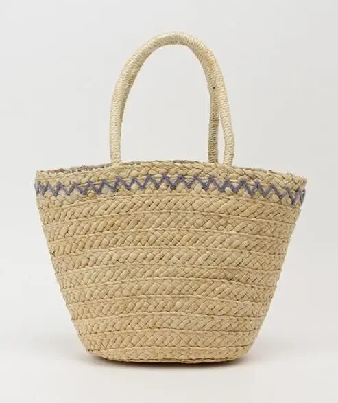 
Hot sale women summer natural raffia straw embroid travel shopping top handle and zipper pocket beach fashion tote bag 