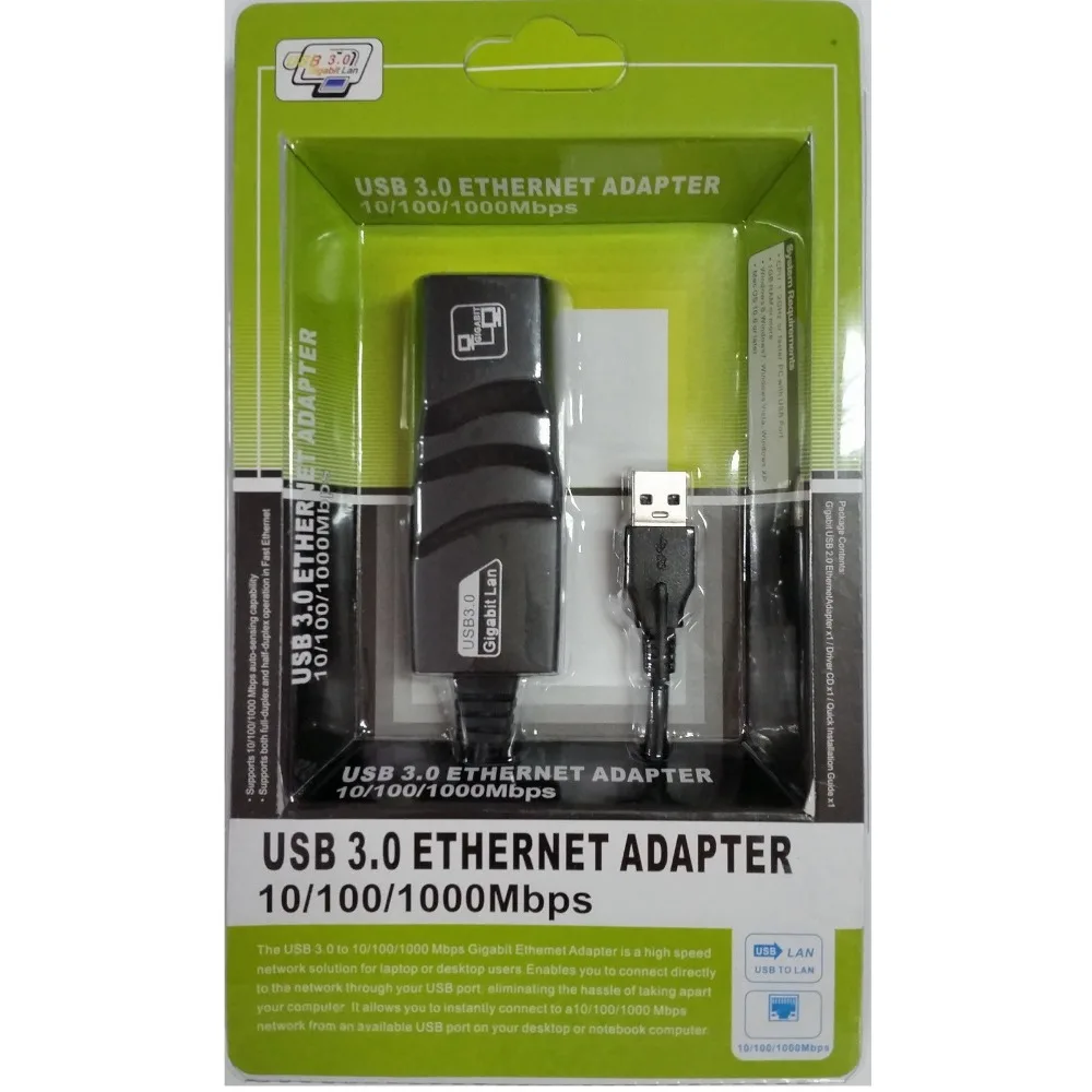 Hot-sale Black USB 3.0 10/100/1000Mbps Gigabit Ethernet RJ45 External Network Card LAN Adapter Connector One USB port