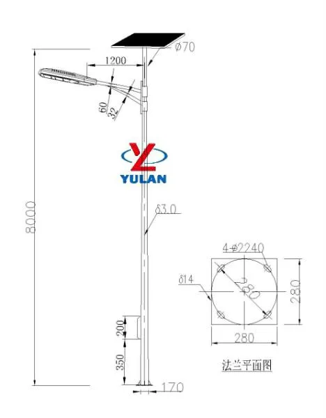 6m 8m high mast street lighting poles solar street light with poles