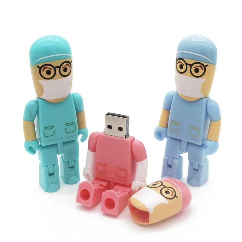 ABS plastic material medical clinic promotion gift custom logo printed 4GB doctor and nurse shape usb stick
