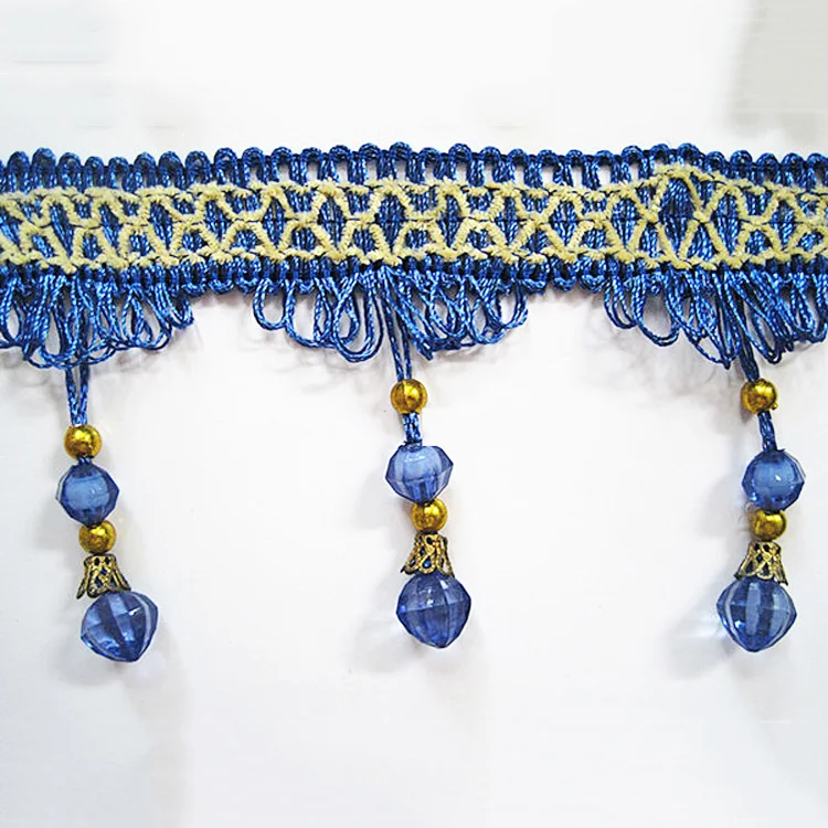 Blue Lampshade Beaded Fringe, Fringe Trimming For Curtain, Table Cloth, Furniture