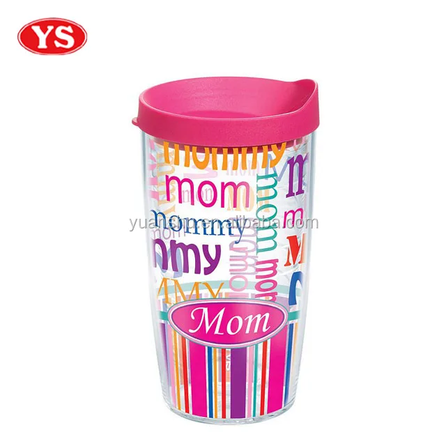 16oz clear double wall photo insert plastic coffee tumbler cup with lid