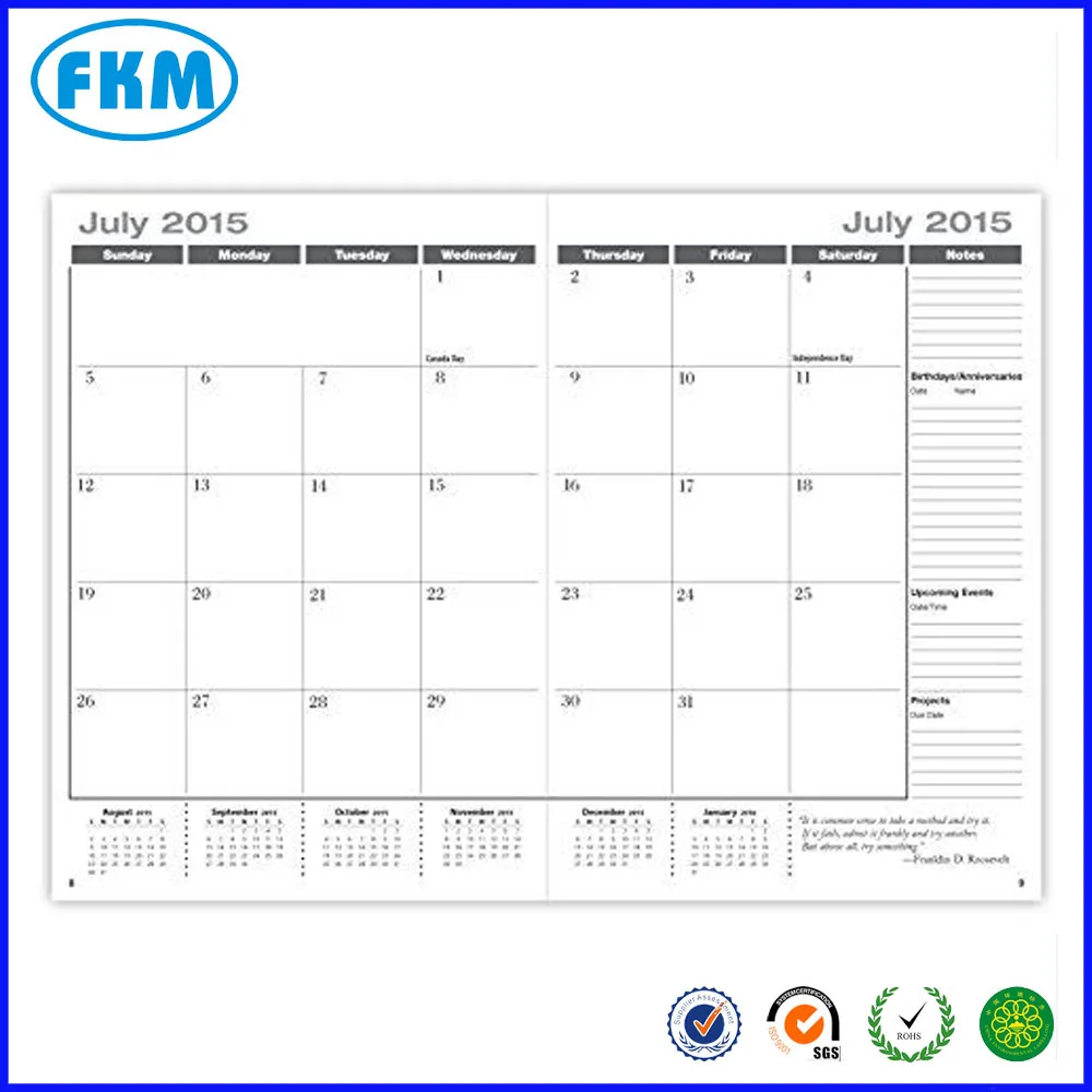 2017 Calender Printing with Saddle Stich