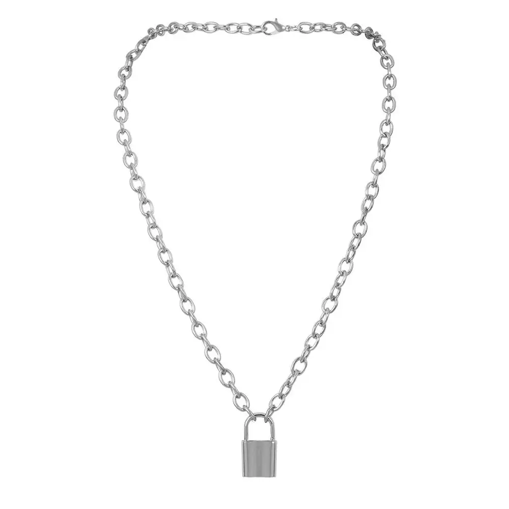 Punk Style Design Jewelry Gold Link Chain Necklace Pendant Padlock Necklace For Women