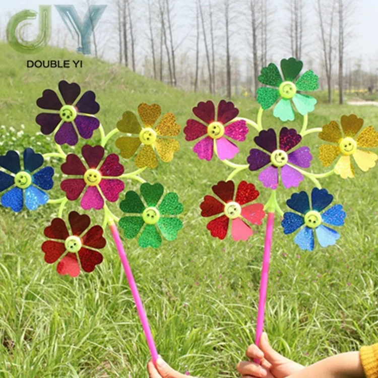 Six sequins flower windmill colorful plastic traditional small windmill  wholesale children  toys