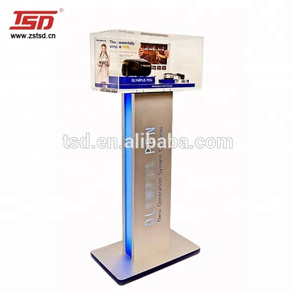 Custom retail store metal double sided security camera 360 showcase display stand cabinet rack