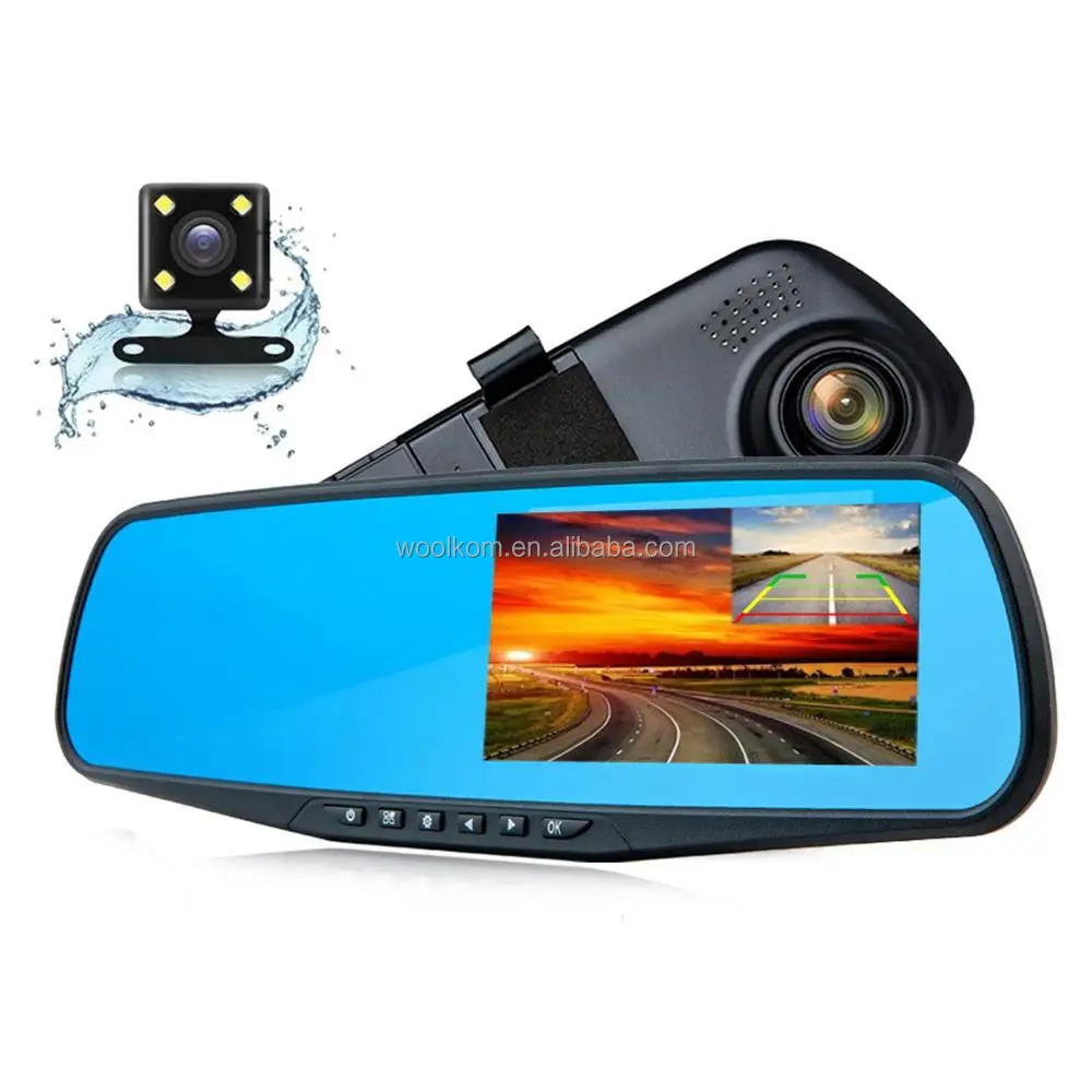 Woolkom brand 43MR 4.3 inch Dual Lens 1080P Mirror dash cam with G-sensor and motion detection car dvr