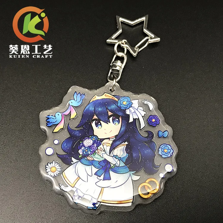 Manufacture Custom Transparent Shape Epoxy Resin Glitter Sparkle Acrylic Charms Key chains in China