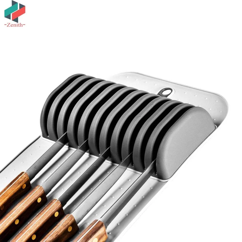 ZNF00080 Plastic Grey Kitchen Drawer Knives Organizer Mat Holds up to 11 knifes In-Drawer Knife Holder with Soft Grip Slot