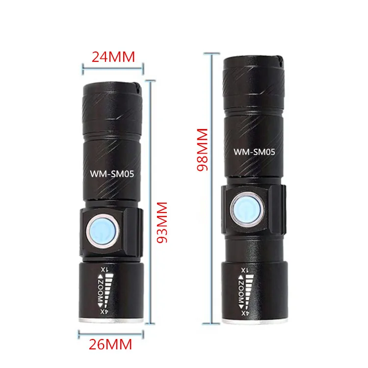 Customized 5W Led XPE Zoomable Mini Torch Built in battery USB Charging 500lm Rechargeable Mini Flashlight for emergency