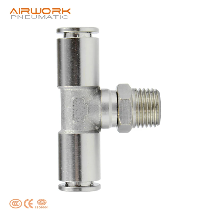 PB 1/2 tubing tee t-y pipe quick fitting brass pneumatic air hose metal quick connector 8-1/4