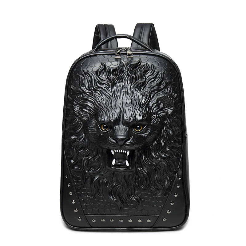 Hot selling 3D smiling lion head backpack waterproof PU laptop backpack