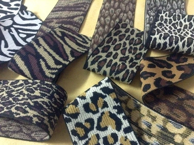Hot!!! 3.7CM-5.8CM Leopard Image Woven Printed Elastic Webbing