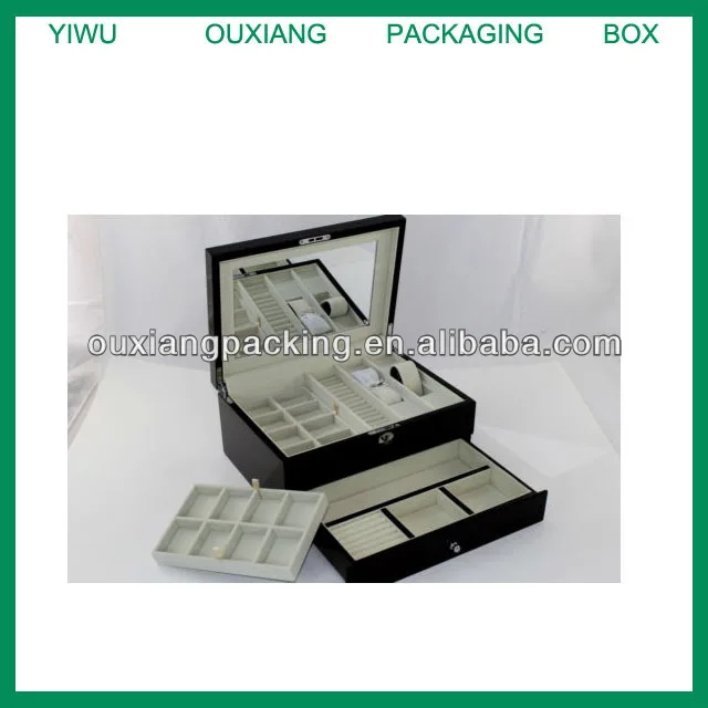 Coffee Wood White Velvet Jewelry Case Box Necklace Earring Ring Watch Cufflink