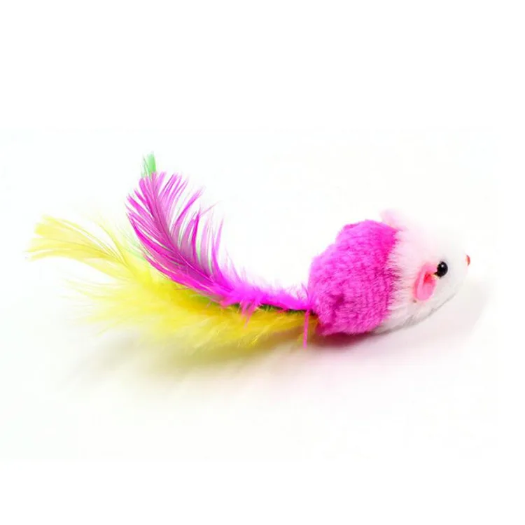 Wholesale Colorful Feather Soft Simulation Plush Pet Cat Mouse Toy