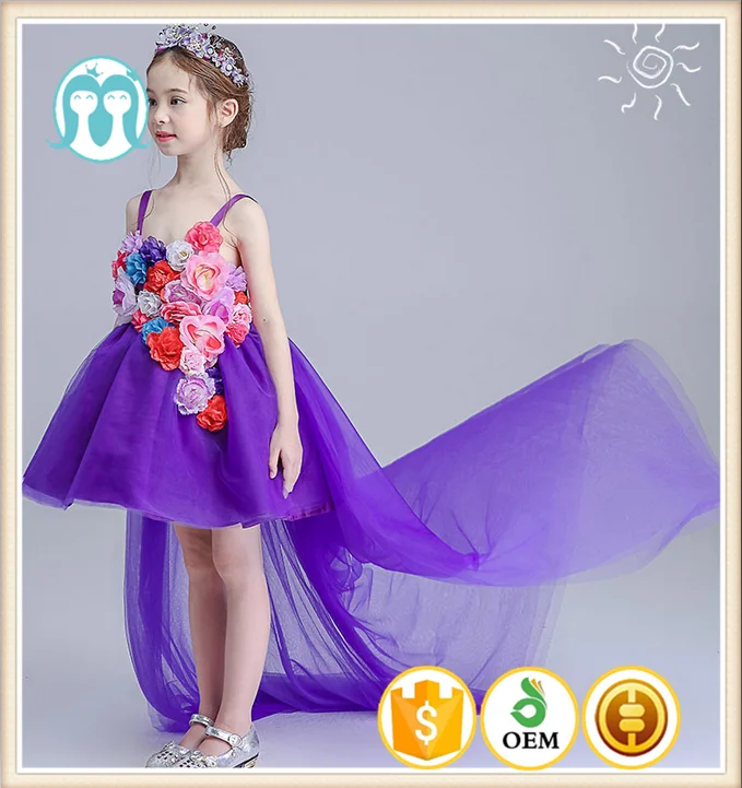 New Design One Piece baby party dress baby girls floral fluffy baby dress white wedding satin elegant purple party clothing