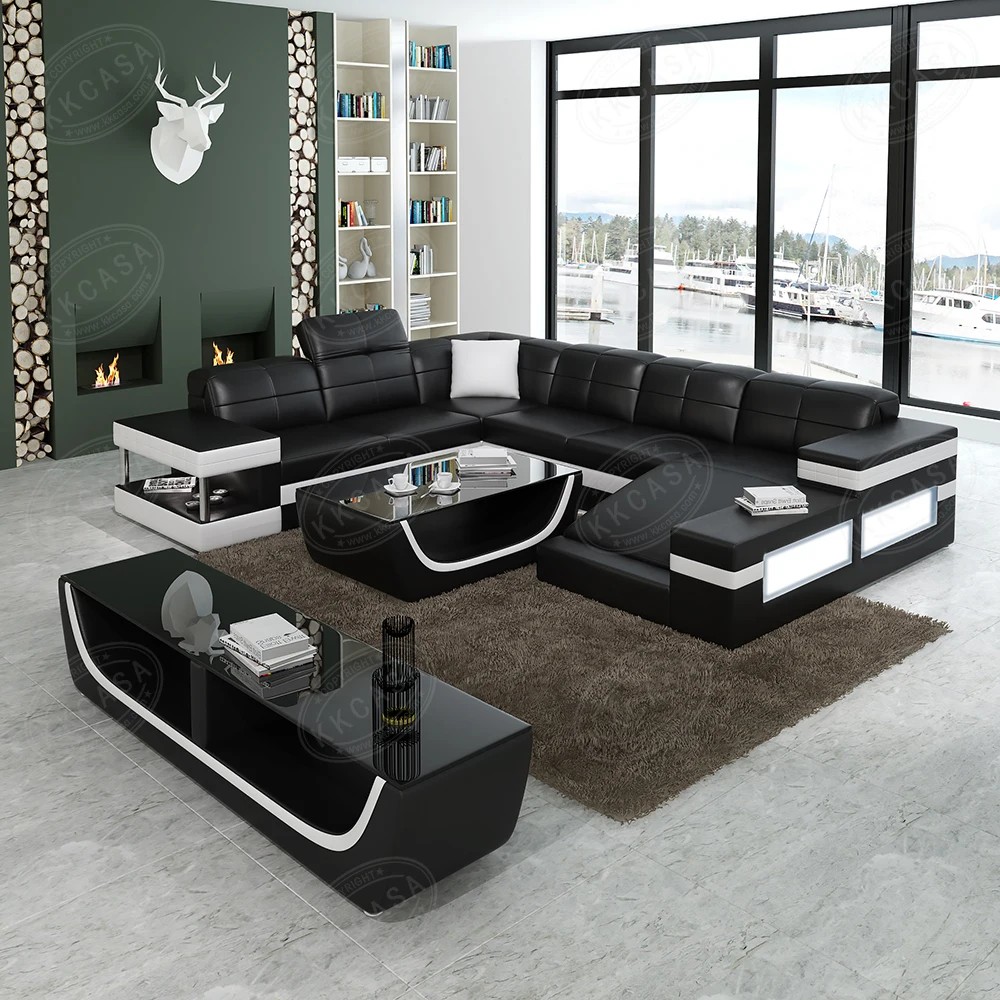 Modern Italian Living Room High Quality Color Sectional U Shaped Genuine Leather Sofa Made In China