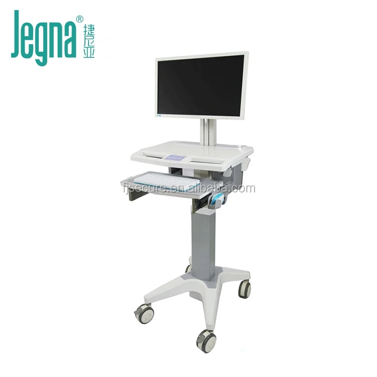 Silent caster height adjustable medic computer cart trolley