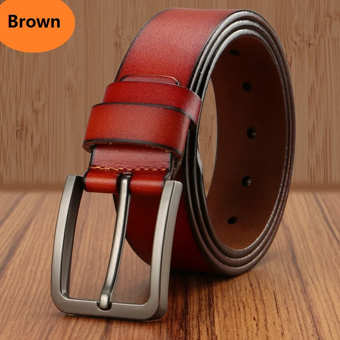 100% Cowhide Genuine Leather Belt Men Brand Strap Male Pin Fancy Vintage Cowboy Jeans Cintos