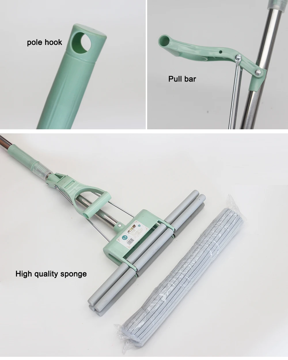 Super absorbent double roller pva sponge foam mop for kitchen floor