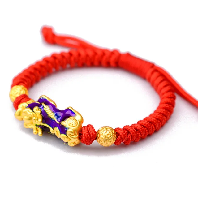 LONGJIE fashion red rope gold-plated  999 silver pixiu bracelet handmade Chinese style jewelry for men