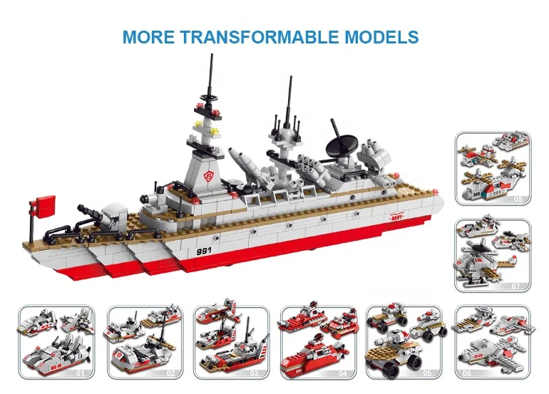 LELE BROTHER Military Model Warship Cruiser Kids Educational Building Blocks Toys