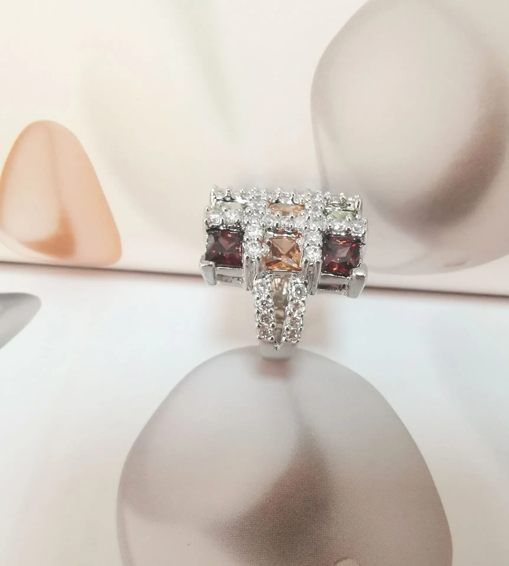 Fashion Silver Ring With Big Colored Stone For Party