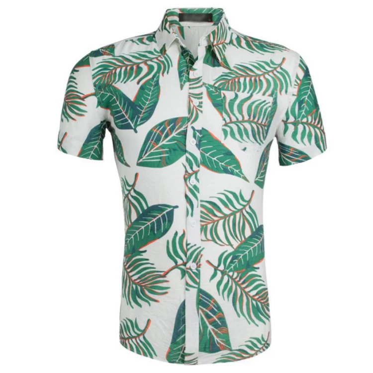 2019 New Arrival Printed Causal Designed in 100%Polyester  Green Leaves  Shirts For Men
