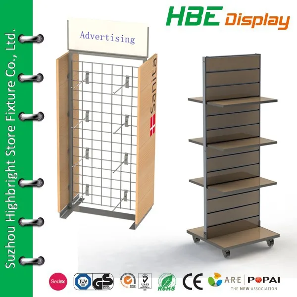 4 sided MDF slatwall T-shirt display stand rack