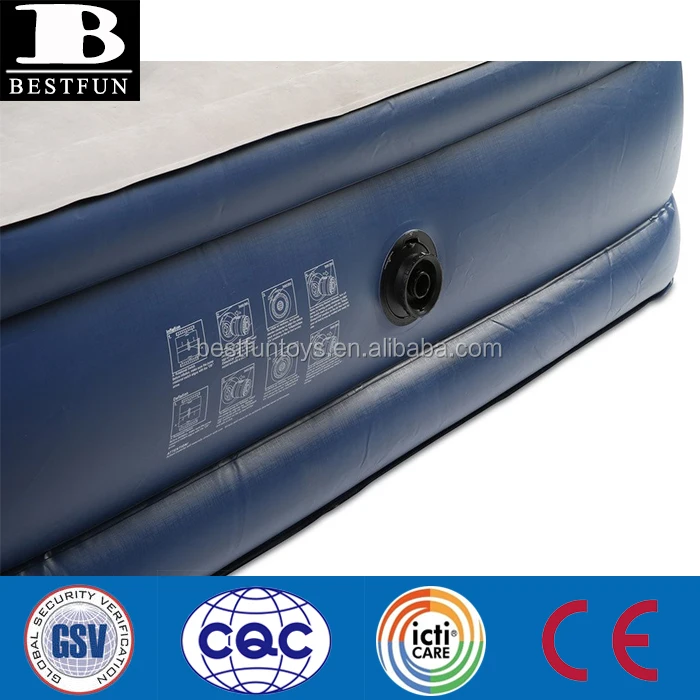 factory customized High Raised queen size flocking Inflatable Air Bed with inside Rechargeable Battery Powered Pump