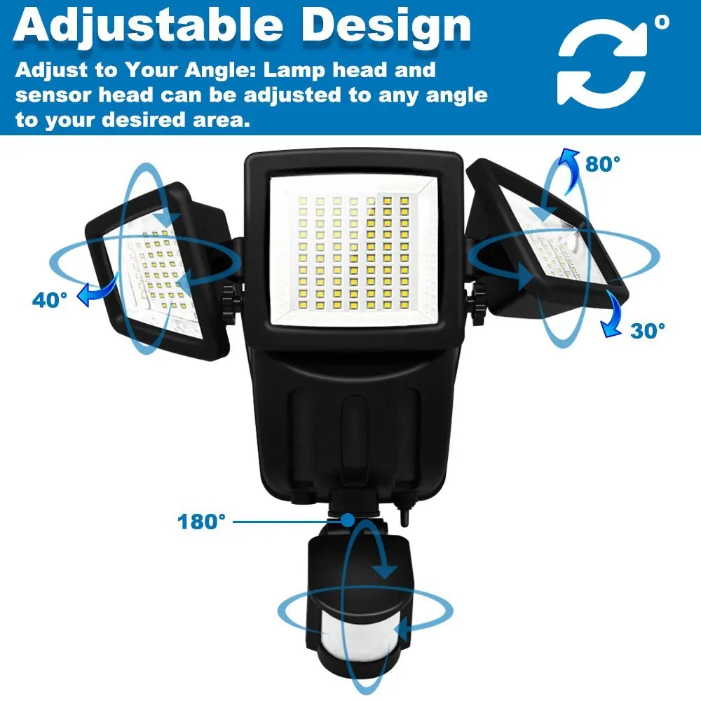 Solar Lights Motion Sensor 188 LED 1000 Lumens Outdoor Sensor Light Weatherproof Triple Dual Head Outdoor
