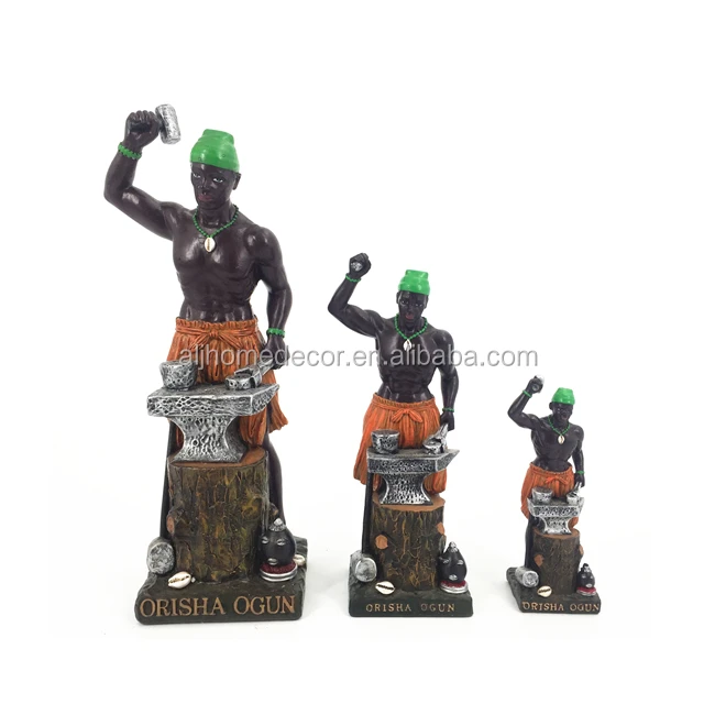 
Orisha Ogun Gubayoru Basantria Guerrero Figure Statue African Gods Resin Statues 