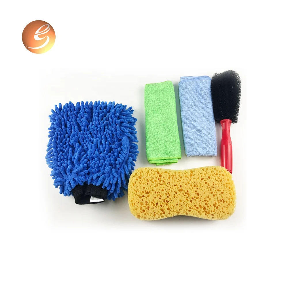 
5 pcs car washing microfiber chenille cleaning glove sponge towel set  (62137658776)