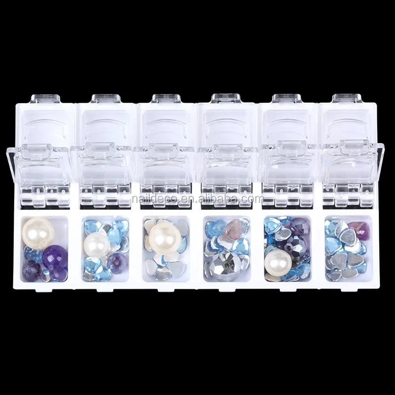 12 Compartment New Nail Art Tips Design Case Box Plastic Storage For False Nails Empty Organizer